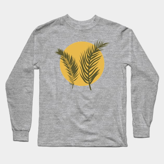 Tropical Leaves Silhouette Long Sleeve T-Shirt by mirailecs